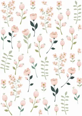 Image de ESTAhome sticker mural fleurs blanc, rose et vert 47.5 x 66 cm