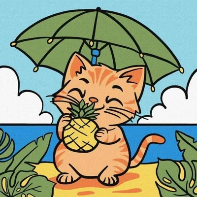 Image de Peinture par numéros - Chat et ananas 25 x 25 cm - Ideyka