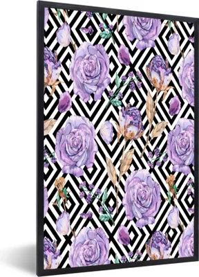 Produktbild von MuchoWow® MuchoWow® Gerahmtes Poster Blumen - Rosen - Lila 60x90 cm - Poster mit zchwarzem Bilderrahmen - Kunst