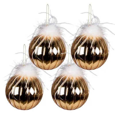 Immagine prodotto di Clayre & Eef Set di 4 gingilli natalizi Ø 12 cm in vetro bianco dorato
