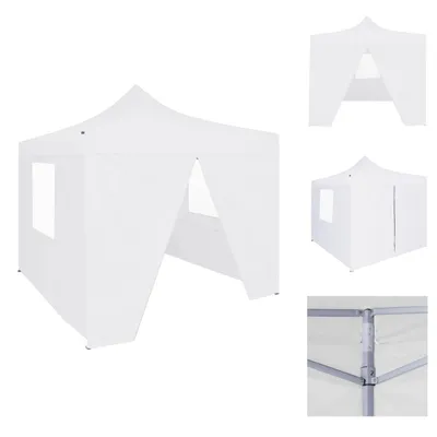 Image de vidaXL Tente de réception professionnelle Pliable avec 4 parois latérales 2×2m Acier blanc - Pavillons & Tentes de réception