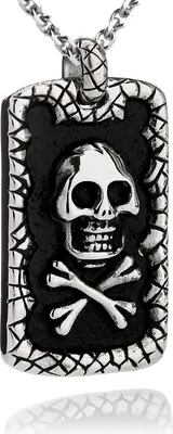 Produktbild von Edelstahl Dog Tag Totenkopf Heavy Anhänger mit Schwarzer Beschichtung - und Edelstahl Kette - DTAGS - 55.0 Zentimeter