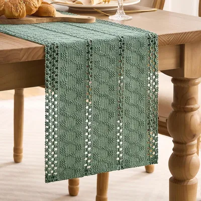Zdjęcie produktu dla Bieżnik stołowy, kolor: oliwkowy, wymiary: 30 x 180 cm, materiał: bawełna, len, styl: rustykalny