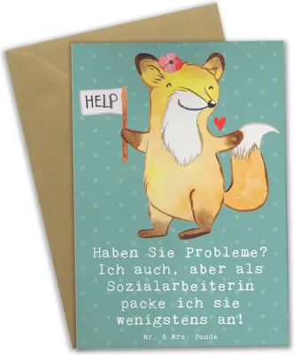 Produktbild von Mr. & Mrs. Panda Klappkarte Sozialarbeiterin Probleme - Meeresbrise - Geschenk, Geschenke mit Herz, weihnachtskarten, Empathie, Berufe, für, liebevoll gestaltet, kreative