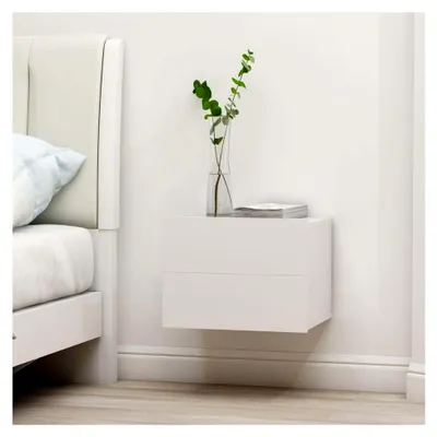 Produktbild von Nachttische 2 STK. Wandregal hängende Nachtkommode Wandboard Nachtschrank mit Schublade Nachtkonsole Beistelltisch Telefontisch Schubladenschrank Weiß 40x30x30 cm Holzwerkstoff