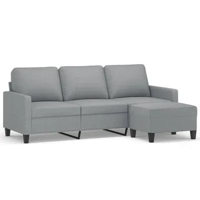 Produktbild von vidaXL 3-Sitzer-Sofa mit Hocker Hellgrau 180 cm Stoff