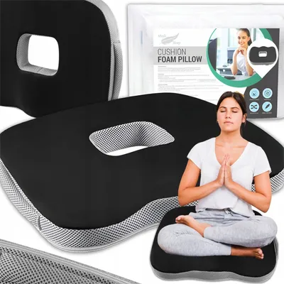 Produktbild von Ergonomisches Sitzkissen aus Memory Foam - Orthopädisches kissen für Sessel, Autositz, Stuhl - Profiliertes Steißbeinkissen - Schwarz & Grau 45x35 cm