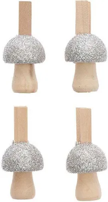 Produktbild von 4 silberne glitzernde Holzpilzzangen