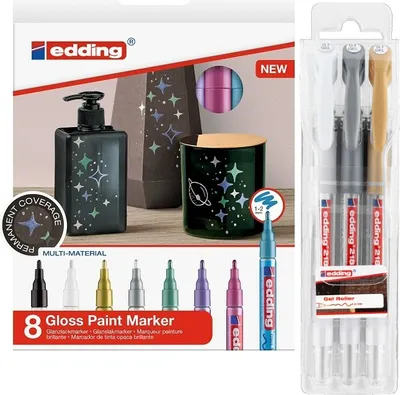 Obrázek produktu pro Lakový popisovač EDDING 751, 8ks metalických barev + DÁREK gelový roller EDDING 2185 3ks metalické s bílou