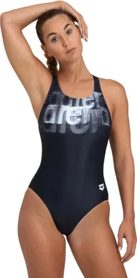 Produktbild von Arena Damen Badeanzug Overlar V Back Schwarz/Schwarz