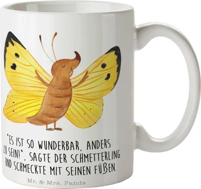 Produktbild von Mr. & Mrs. Panda Tasse Schmetterling Zitronenfalter - Weiß - Geschenk, Fakt, Kaffeetasse, Schmetterlinge, Lustige Sprüche, Trinkbecher, Becher, kaffeebecher bedruckt