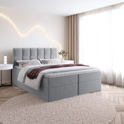 Produktbild von Bett Boxspringbett SELA 2 Topper VISCO mit Bettkästen - Doppelbett, Stauraum, Schlafzimmer, Polsterbett, Bettgestell (140x200, Grau - Fredo 35)