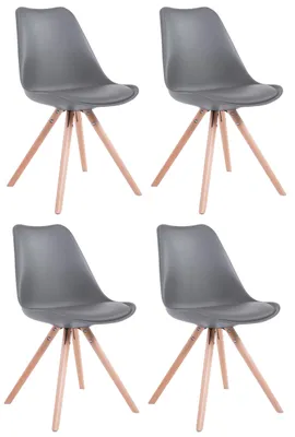 Imagen del producto de Conjunto de 4 sillas Toulouse, diseño redondo, con patas de madera redondas. Color: gris. Estructura: color natural