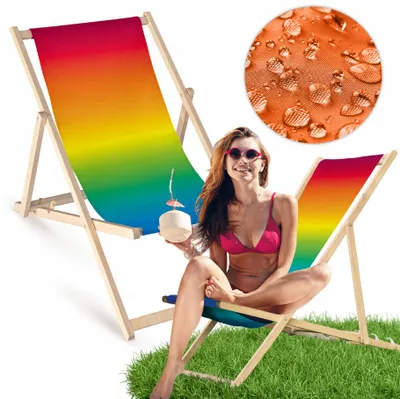 Produktbild von Liegestuhl klappbar aus Holz mit Regenbogen-Motiv – Klappstuhl Klappliege Sonnenstuhl Strandstuhl Gartenliege