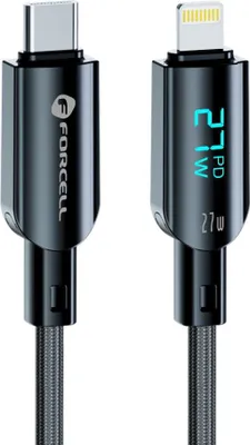 Zdjęcie produktu dla Kabel USB C do Lightning Forcell C276 PD 3A 27W WYŚWIETLACZ 1,2M CZARNY