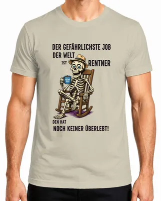 Imagen del producto de Camiseta para hombre, diseño: "El trabajo más peligroso del mundo", con imagen de un esqueleto de anciano. Estilo: sarcástico. Talla: XL. Material: algodón