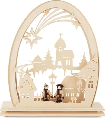 Produktbild von Schwibbogen Winterdorf mit Striezelkinder elektrisch beleuchtet LED BxHxT 30,5x34x6,5cm NEU