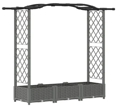 Obrázek produktu pro Zvýšený záhon vidaXL s mřížkou pro popínavé rostliny a stříškou, světle šedý, 169 x 40 x 123 cm, PP