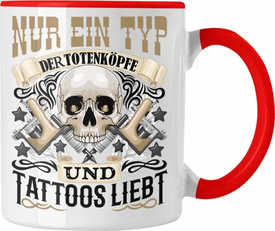 Produktbild von Trendation - Totenköpfe und Tattoos Tasse Mann Männer Geschenk Tattoowierter Mann Tatoo (Rot)