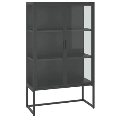 Immagine prodotto di Credenza antracite 80x35x135 cm in acciaio e vetro temperato