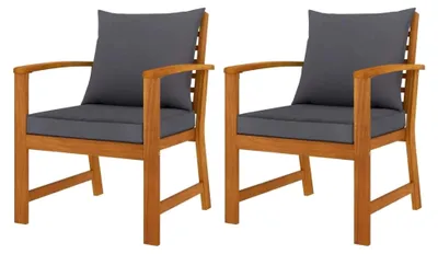 Produktbild von 2er Set Akazienholz Gartenstuhl mit Dunkelgrauem Kissen