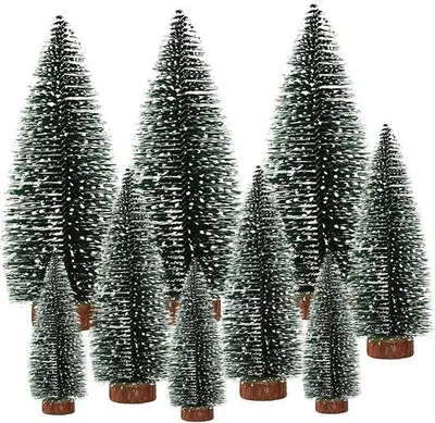 Produktbild von Mini-Kunstdennenbaum für Tischdekoration, grün, 9 Stück, mit Schneeeffekt