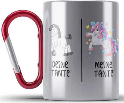 Produktbild von Trendation - Beste Tante Geschenk Edelstahl Tasse Karabiner mit Spruch Karabiner Edelstahl Tasse Karabiner Edelstahl für Tante Coole Tante Einhorn (Rot)