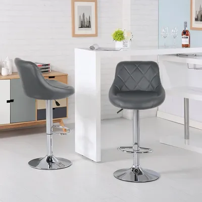 Produktbild von 2er Set  Barhocker mit Lehne  aus Kunstleder 360° drehbar höhenverstellbar - Barstuhl, Küchenhocker Grau