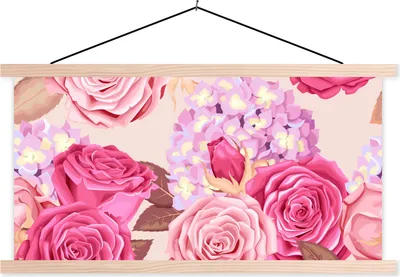 Produktbild von MuchoWow® Textilposter Blumen - Rosen - Rosa 60x30 cm mit holzfarbenen Rahmen - Dekoration