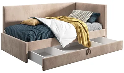 Produktbild von Belvedo Polsterbett 120 x 200 cm - Beige - mit Schublade und Bettkasten - Stoff Riviera 24 Samt - Supreme Dani