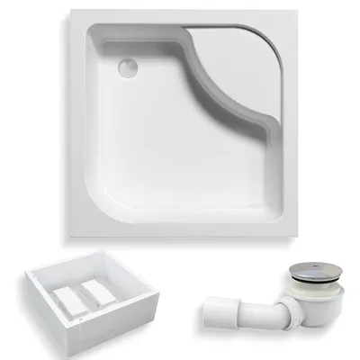 Produktbild von Duschwanne Quadratisch 90x90x36,5 mit Styroporträger, Sanitäracryl Anti-Rutsch Duschtasse Glatt | Ablaufgarnitur ⌀50 mm & Füßen im SET | BADLAND TENOR