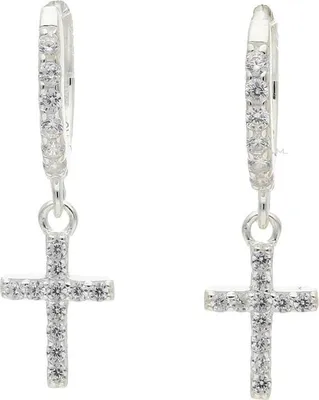 Produktbild von JuwelmaLux Kreuz-Creolen 925/000 Sterling Silber synth. Zirkonia JL16-06-0713