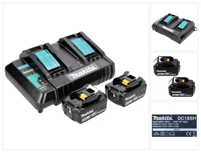 Zdjęcie produktu dla Zestaw Makita Power Source Kit 18 V z akumulatorem 2x BL 1830 B 3,0 Ah ( 197599-5 ) + podwójna ładowarka DC 18 SH ( 199687-4 )