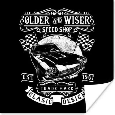Produktbild von MuchoWow® Poster Mancave - Auto - Flagge - Retro 30x30 cm - Wandposter - Printing