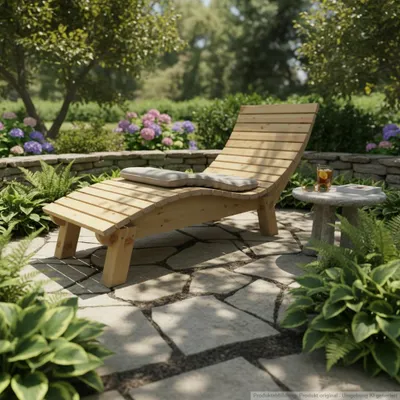 Produktbild von Holzliege Wellenliege Gartenliege Relaxliege "Liege-Franzi" (Lärche) Breite 70cm Einstiegshöhe 40cm mit Füßen
