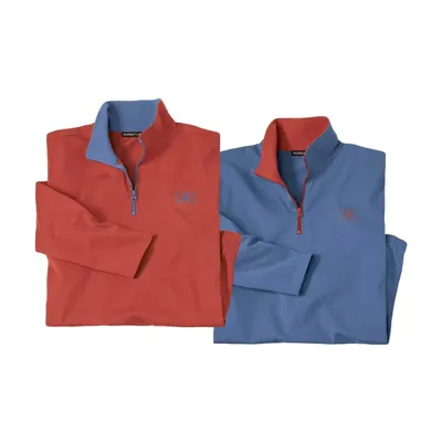 Produktbild von Atlas For Men - Oberteil mit halbem Reißverschluss für Herren (2er-Pack) AF569 (L) (Rot/Blau/Terrakotta)