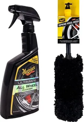Produktbild von Meguiar's® Ultimate Wheel Cleaner Felgenreiniger 709 ml + Meguiar's® Supreme Wheel Brush Large Felgenbürste