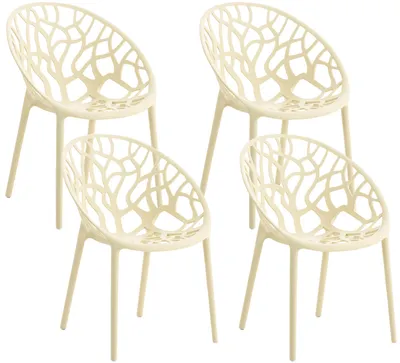 Produktbild von CLP 4er Set Gartenstühle Hope mit Lehne stapelbar wetterfest UV-beständig bis 150 kg creme