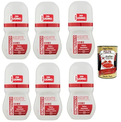 Produktbild von 6x Borotalco Deo roll on deodorant uomo asciutto Men Amber 50ml + Italian Gourmet polpa 400g
