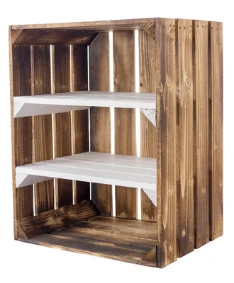 Produktbild von Stück neue geflammte/gebrannte Holzkiste mit 2 weißen Zwischenbrettern 50cm x 40cm x 30cm Weinkiste Obstkiste Holzkiste Kiste Regal