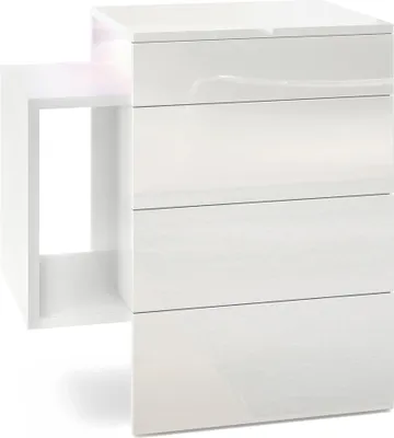 Produktbild von Vladon Nachttisch Queens,  Germany, Nachttischschrank mit 2 Schubladen und 1 seitlichem Fach zur Wandmontage, Weiß matt/Weiß Hochglanz, inkl. LED Unterbaustrahler weiß (60 x 63 x 36 cm)