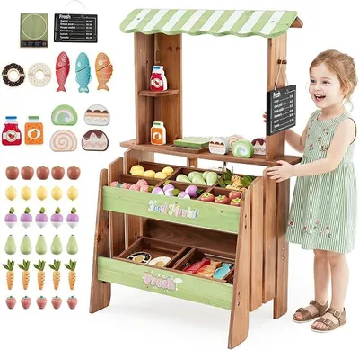 Imagen del producto de Tienda de juegos de madera para niños, con 43 accesorios, ideal para niños a partir de 3 años
