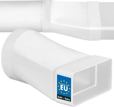 Two white plastic duct connectors are shown against a white background. One is in the foreground, angled, and the other is in the background, straight.