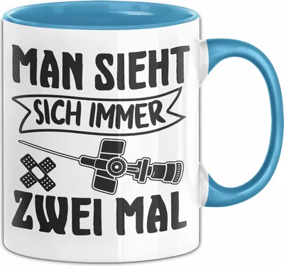Produktbild von Rettungsdienst Medizin Tasse Anästhesie Krankenhaus Spruch Man Sieht Sich Immer 2 Mal Narkose Medizin  (Blau)