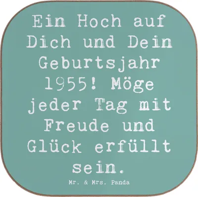 Produktbild von Mr. & Mrs. Panda Holzuntersetzer Spruch 1955 Geburtstag - Meeresbrise - Geschenk, Geburtstagsgeschenk, Erinnerungen, Jahrgang, Alter, gläseruntersetzer, Geburtsjahr