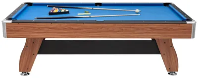 Immagine prodotto di SucceBuy, tavolo da biliardo da 244 cm con finitura effetto legno, tavolo da gioco moderno con piedi regolabili in altezza, completo di accessori: palle, stecche, supporto, gesso e spazzola, ideale pergiochi e aree ricreative, colore blu