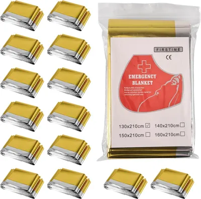Imagen del producto de Kit de mantas térmicas, 15 unidades, 210 x 130 cm, color dorado/plateado, para primeros auxilios