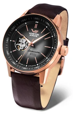 Image de Montre pour homme VOSTOK EUROPE NH38A-560B682 classique à cœur ouvert en brun.