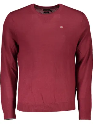 Image de Pull rouge élégant pour homme : manches longues, col rond, détails brodés