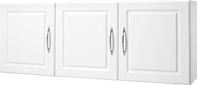 A white, three-door wall cabinet with silver handles, shown against a white background.